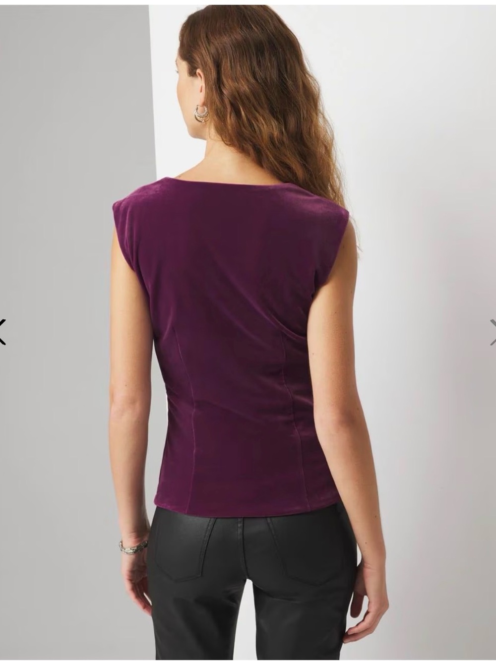 💜White House Black Market Plum Velvet Square-Neck Top Princess Seams Cap Sleeve - Picture 10 of 12